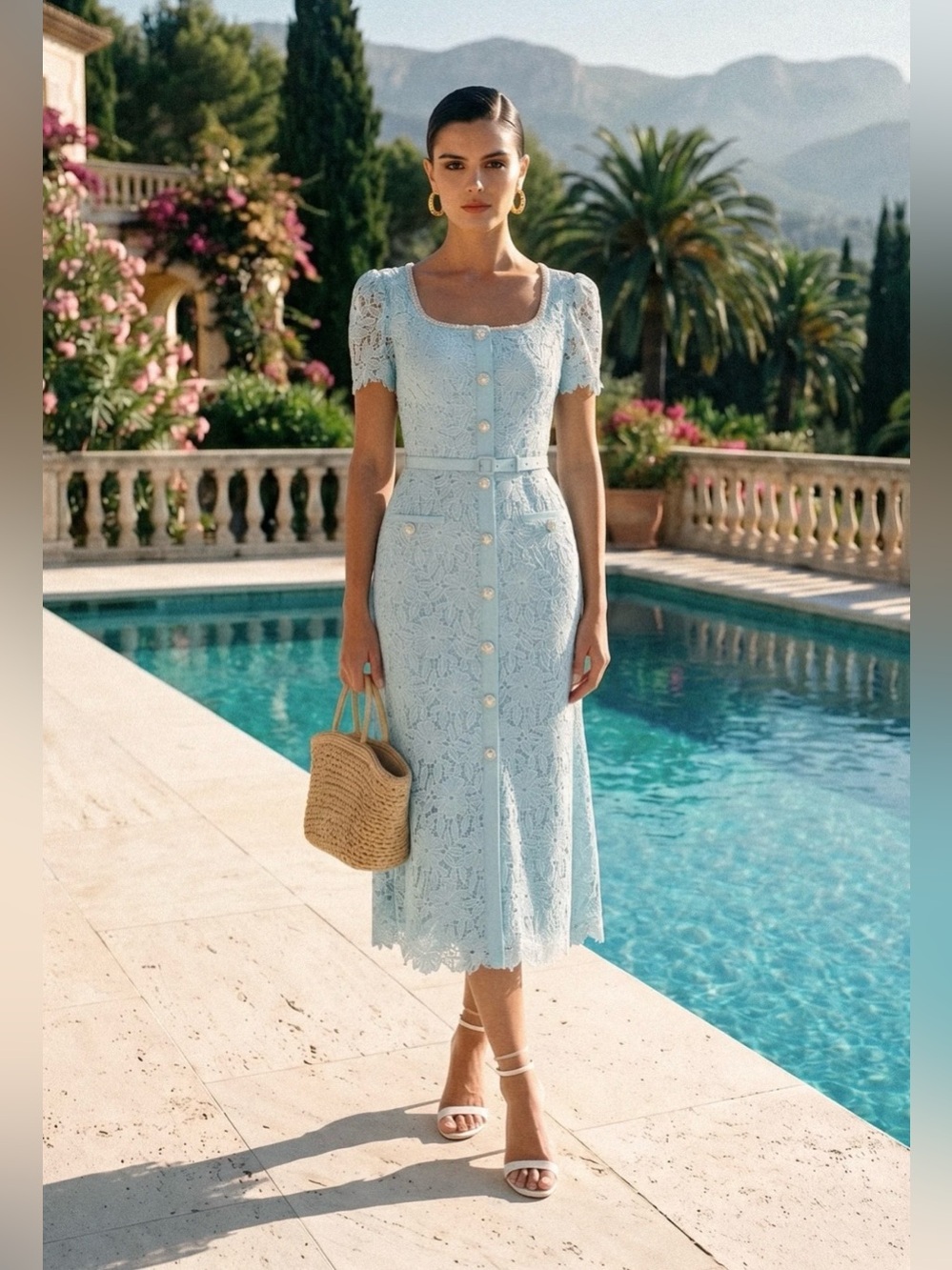 Delicate Azure Lace Midi
Dress